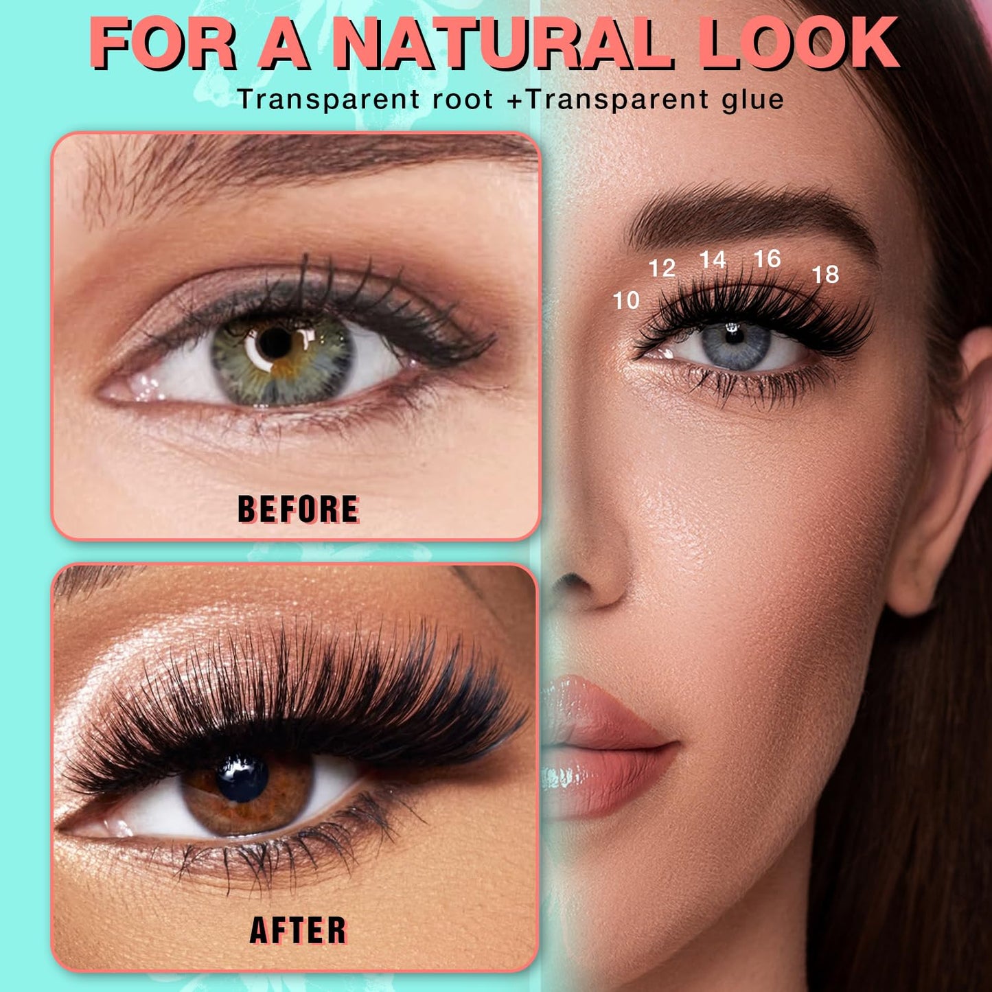 No Glue Needed Lashes, Self Adhesive Eyelashes, DIY Lash Cluster Eyelash Extensions Kit 10‑18mm,100pcs Fluffy D Curl Soft Natural Lashes with Tweezers–Fake Cat Eye Wispy Individual Clusters(NGDY61)