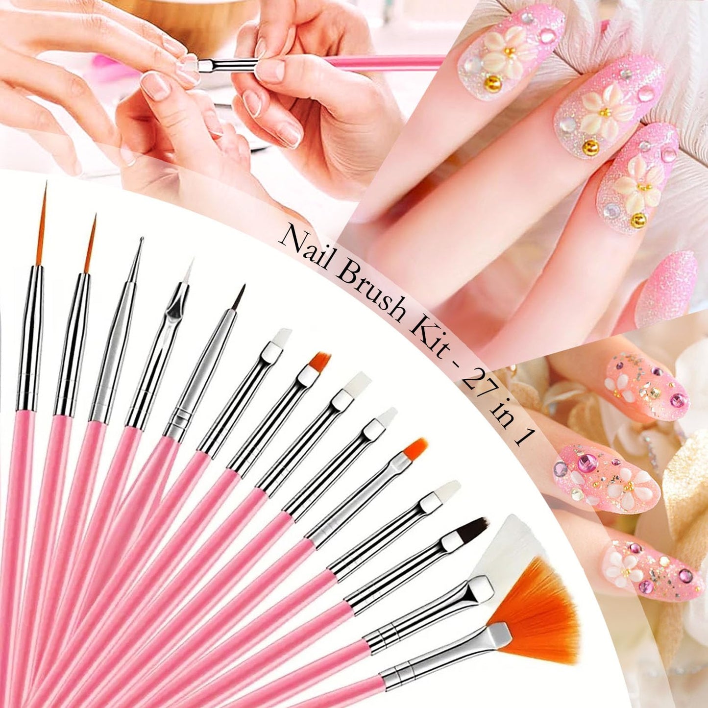 Nail Art Tools 27Pcs Set,Nail Art Brush,Resin Nail Art Palette,5 Pcs Nail Art Sculpture Pen,2-way Acrylic Silicone Engraving Pen Dotting Pen Tools Nail Art Kit for Nail Art DIY