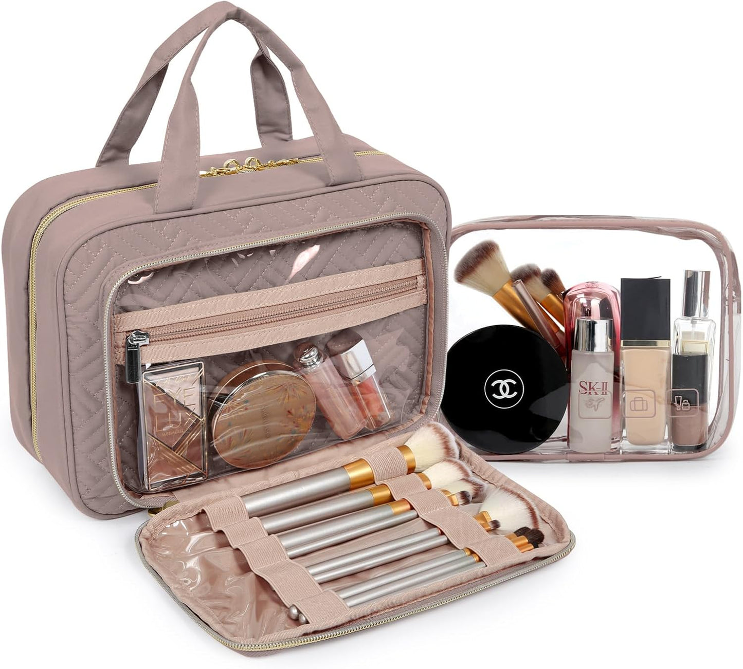 BAGSMART Toiletry Bag Hanging Travel Makeup Organizer with TSA Approved Transparent Cosmetic Bag Makeup Bag for Full Sized Toiletries, Large-Dark Purple