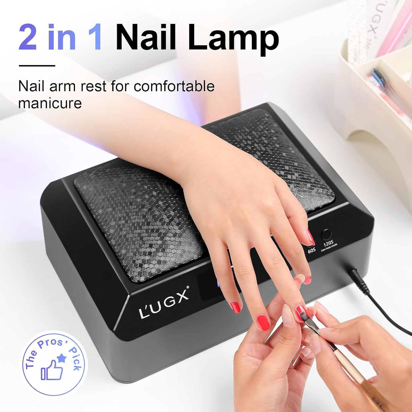 L'UGX Professional Nail Lamp for Gel Polish Dryer 72W LED UV Nail Lights with Arm Rest Pillow & Retractable Tray,Perfect for Manicure & Pedicure at Salon & Home Black
