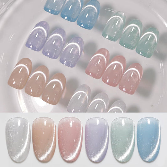 Born Pretty Cat Magnetic Eye Gel Nail Polish, Pastel Milky Jelly Cat Magnetic Gel Pastel Blue Green Purple Pink Nude Silver Nail Art Gel Manicure Salon DIY Gifts 7ML 6PCS | alldaygood beauty