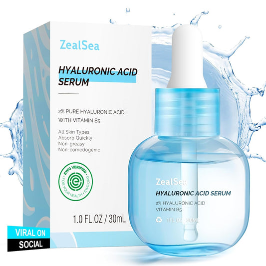 ZealSea Hyaluronic Acid Serum for Face, Hydrating Microneedling Serum, EWG Certified for Sensitive Skin, Vegan Fragrance Free Non-Comedogenic Absorb Quickly, Pure Hyaluronic Acid Anti-Aging 1 Oz | alldaygood beauty