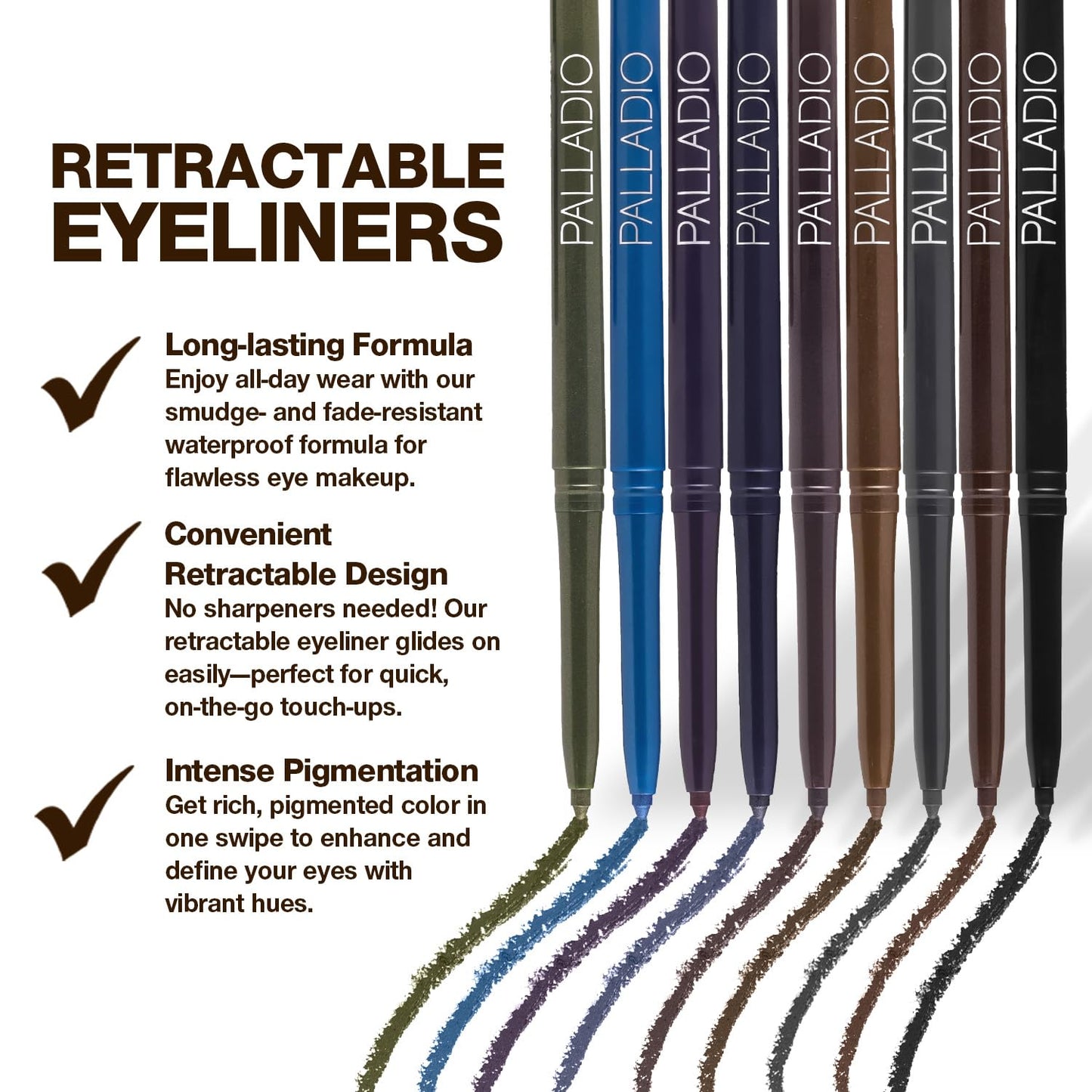 Palladio Retractable Waterproof Eyeliner, Eggplant, Creamy, Slip Twist Up Pencil Eye Liner, Smudge Proof Long Lasting Application, No Sharpener Required