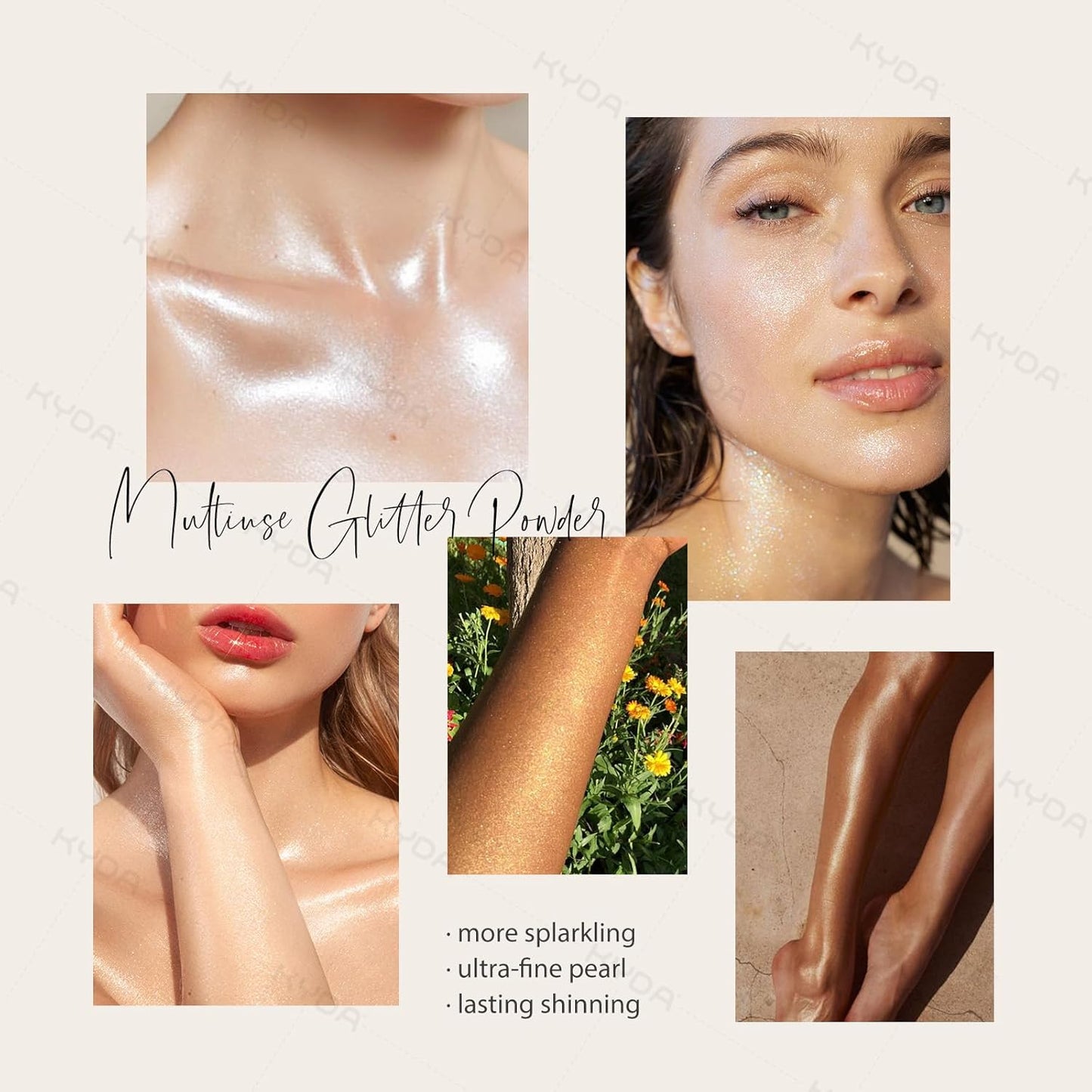 KYDA Highlighter Powder Spray, High Gloss Glitter Spray, Sparkling Powder Makeup, for Face and Body Glitter Cosmetic-Champagne Gold
