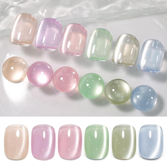 Born Pretty Pastel Magnetic Gel Nail Polish,Water Light Cat Magnetic Eye Gel Jelly Glass Crystal Nail Polish Glitter Shimmer Auroras Magnetic Gel Nail Art Manicure Kit 6PCS | alldaygood beauty