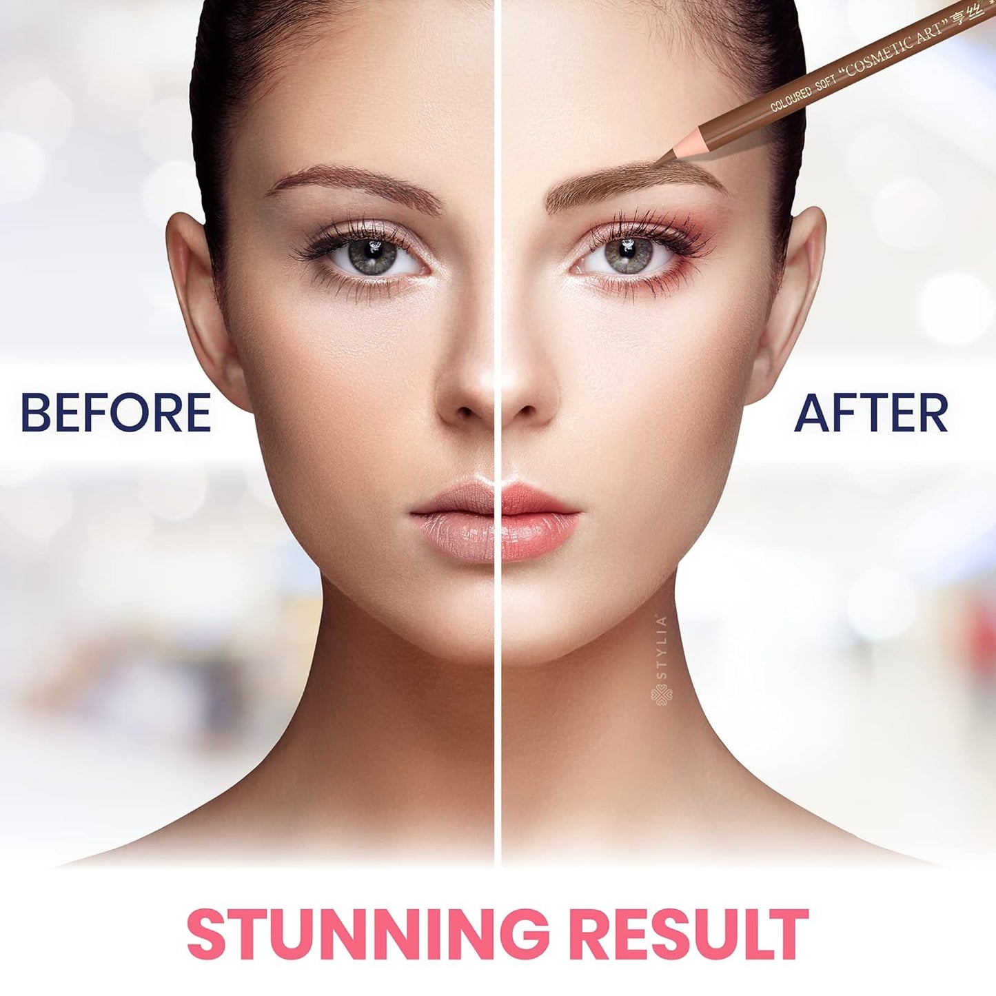 Stylia Waterproof Eyebrow Pencils For Women – Long-Lasting Microblading Supplies Brow Pencil, Perfect for Eyebrow Shaper, Filling & Defining Natural-Looking Brow - (12PC Light Brown)