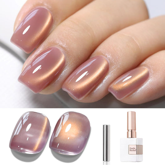 Double Rhythm 15ML Ice Glass Cat Eye Gel Polish with Magnet Holographic Glitter Shimmer Translucent Sheer Color Salon Soak Off Magnetic Nail at Home (Golden Violet-MC1129) | alldaygood beauty