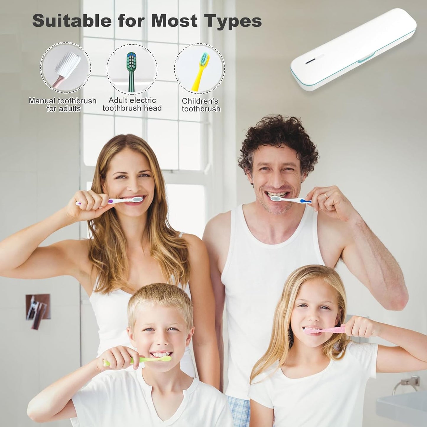 UV Toothbrush Sanitizer and Holder, Portable Travel Case and Cover, Toothbrush Cleaner Powered by AA Battery or USB-C, Fits Most Brushes