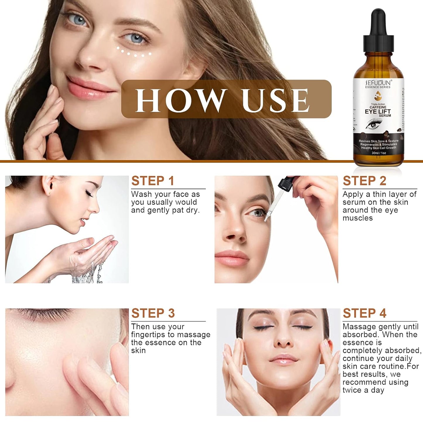 Caffeine Eye Serum, Eye Serum Anti Aging Wrinkles Effectively Fades Dark Circles, Eye Bags, Helping to Minimize Wrinkles and Fine Lines, Eliminate Puffiness, with EGCG, Vitamin C Under Eye Serum 30ml
