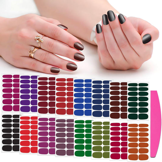 SILPECWEE Nail Polish Strips, 16 Sheets Dark Nail Polish Stickers Full Nail Wraps Self Adhesive Nail Stickers Gel Nail Strips Fingernail Nail Art Sticker Nails for Women with Nail File | alldaygood beauty