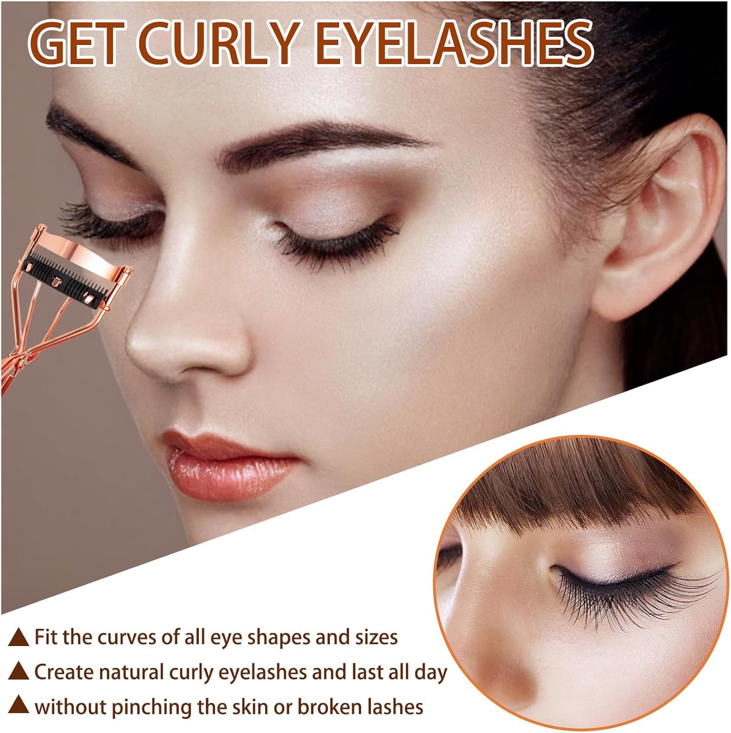 4Pcs Eyelash Curlers with Comb, Rose Gold Beauty Eyelashes Curlers with Built in Comb, Lash Curler Makeup Tool for Women and Girls