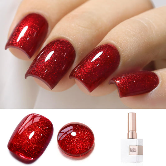 Double Rhythm 15ML Glitter Gel Polish Shimmer Reflective Holographic Color Magnetic for Nail Art Salon DIY at Home (Dark Red-B1155) | alldaygood beauty