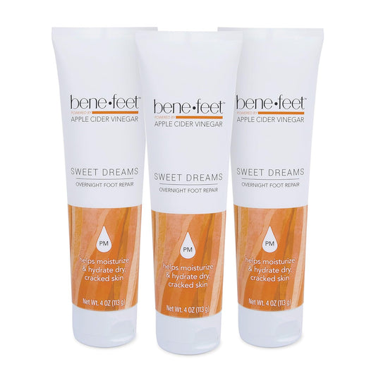 Benefeet Sweet Dreams Overnight Foot Repair - Night Cream for Detox, Moisturize & Soften Dry Cracked Skin, With Apple Cider Vinegar, Turmeric & Borage Oil, 4oz (3 Pack) | alldaygood beauty