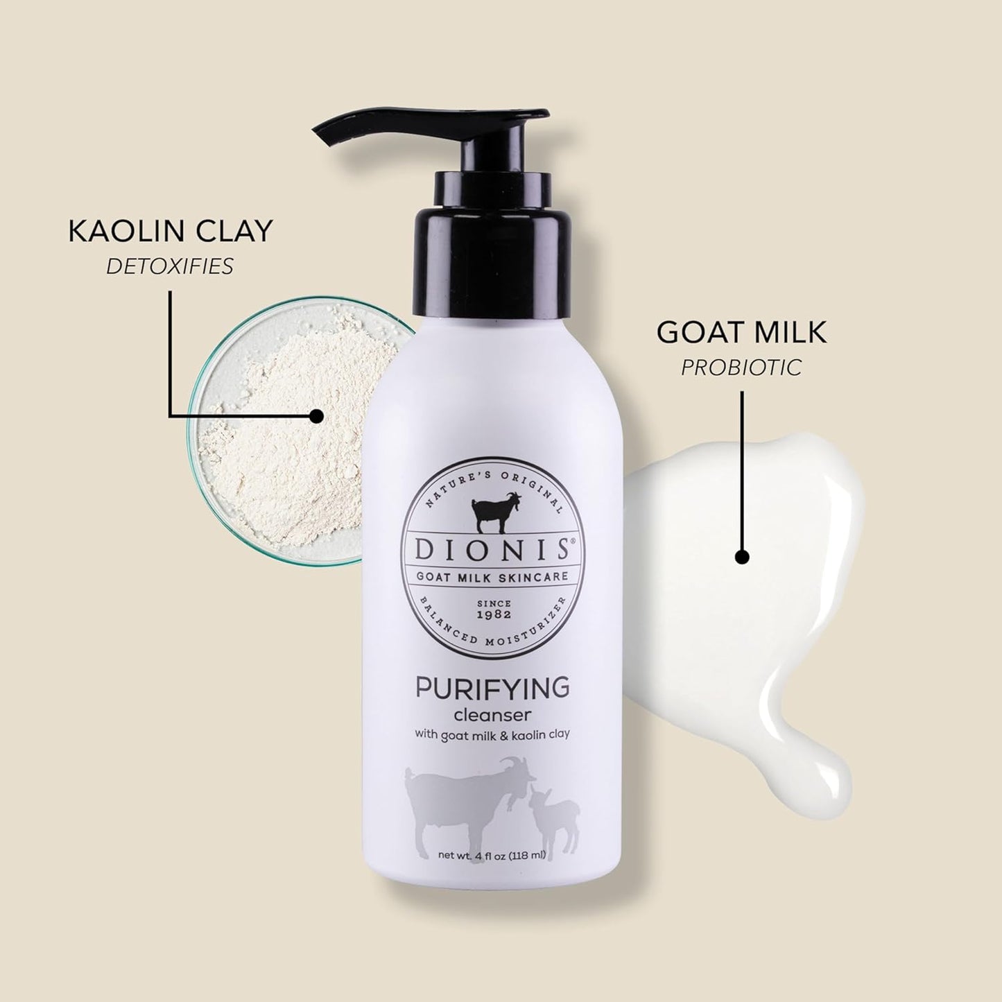 Dionis Goat Milk Skincare 4 fl oz Purifying Cleanser - Cruelty Free, Paraben Free, For All Skin Types