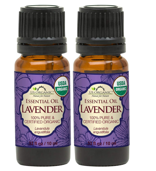 US Organic 100% Pure Lavender Essential Oil, Directly sourced from Bulgaria, USDA Certified Organic, Undiluted, for Diffuser, Humidifier, Massage, Skin, Hair Care, Non GMO, 10 ml 2 Pack | alldaygood beauty