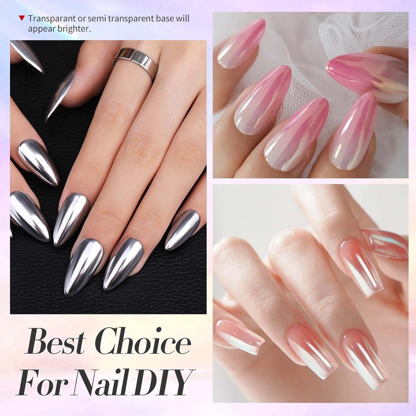 Born Pretty Silver Chrome Nail Powder Super Glossy Mirror Effect Metallic Nail Powder Nail Glitter Manicure Pigments for Nail Art Design