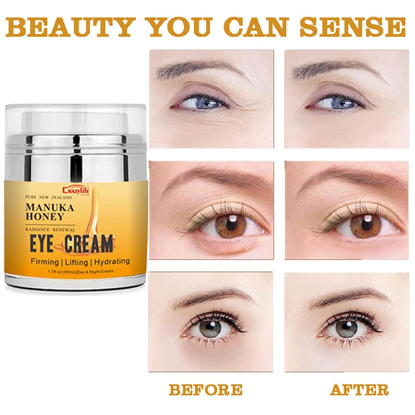 Manuka Honey Eye Cream for Dark Circles and Puffiness, Under Eye Cream, Anti Aging Eye Cream, Improve the look of Fine Lines and Wrinkles, Retinol and Aloe Vera Natural Relief