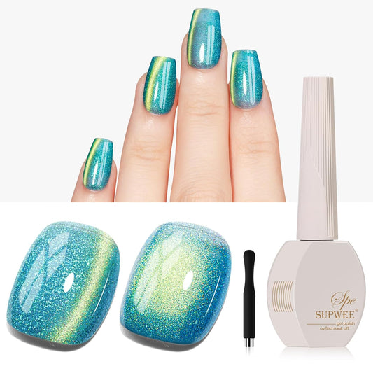 Green Cat Eye Gel Nail Polish 9D Magnetic Holographic CatEye Gel Polish Glitter Shimmer Reflective Effect with Magnet Soak Off Salon DIY at Home | alldaygood beauty