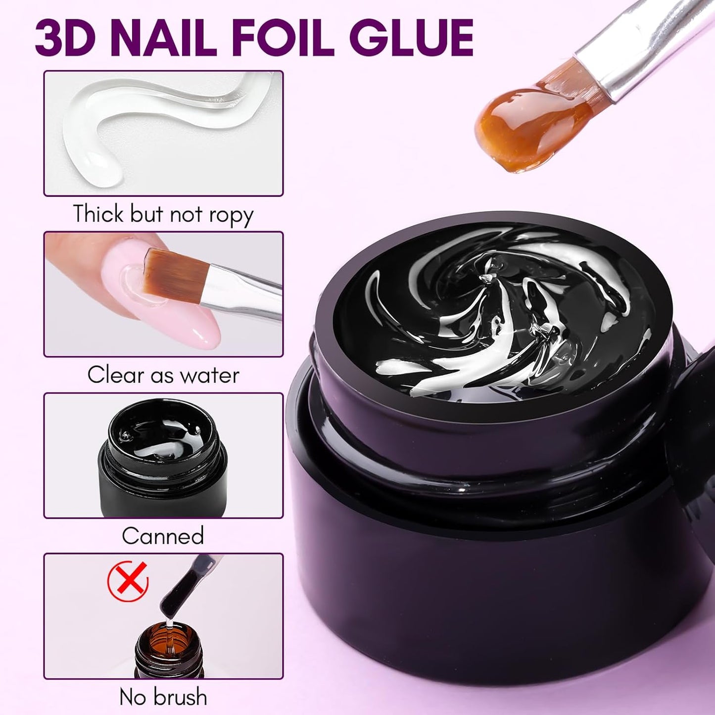 Makartt Nail Foil Glue: 3D Gel Nail Art, 2Pcs 8ml Nails Transfer Gel Adhesive for Linear, Shell, Ripple Designs, UV LED Lamp Required