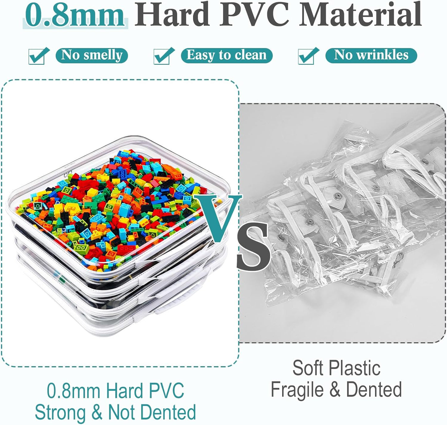 Sanwuta 4 Pcs Clear Hard Zipper Case with Handle Office Storage Cases Hard Plastic Pouches Transparent Bins for Toys, Snacks, Cosmetics, Building Blocks, Puzzles(13.8 x 11.8 x 2 Inches,White)