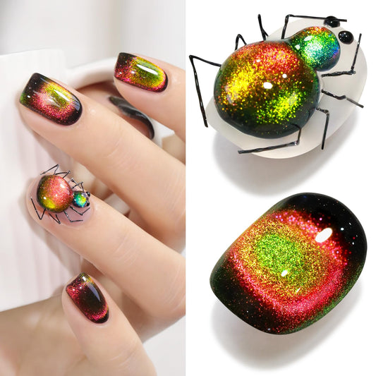 Double Rhythm 0.5 OZ Cat Eye Gel Polish with Magnet 15ML Holographic Glitter Shimmer Translucent Jelly Color Magnetic Polish Salon DIY at Home (Triple Light-MC1050) | alldaygood beauty