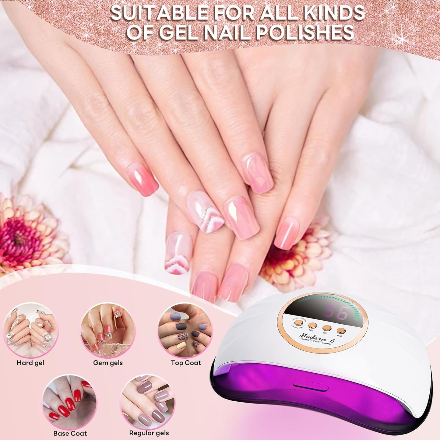 Professional UV Light for Nails, 268W LED UV Nail Lamp for Gel Nail Polish with 4-Timer Auto Sensor, Large Space Gel Nail Lamp for 2 Hands with 69 PCS LED Beads, Nail Dryer for Salon & Home