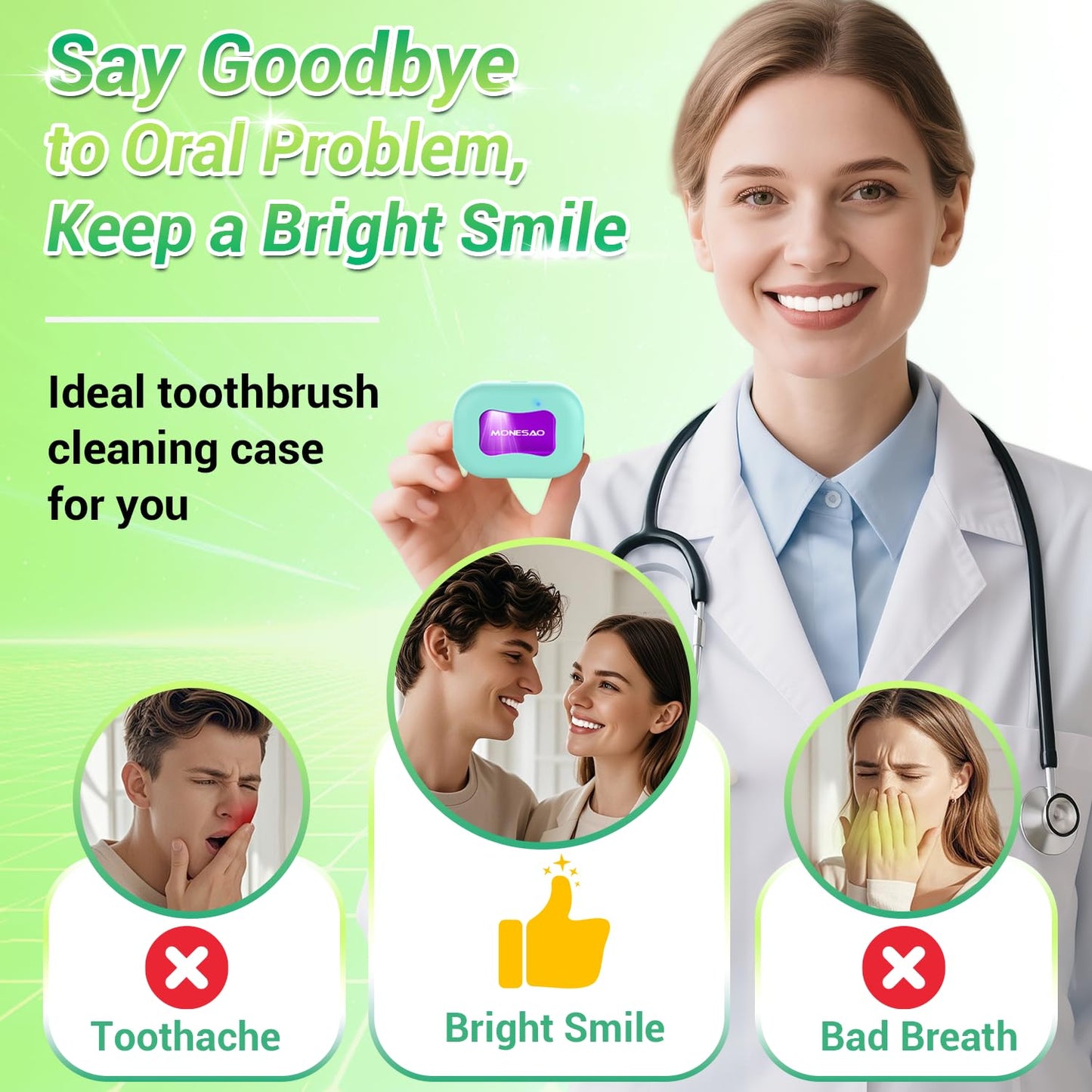 MONESAO Toothbrush Sanitizer Case, Toothbrush Covers with Holder, Rechargeable Travel Home Toothbrush And Holder, Cleaner Case for All Electric And Manual Toothbrushes (Blue)