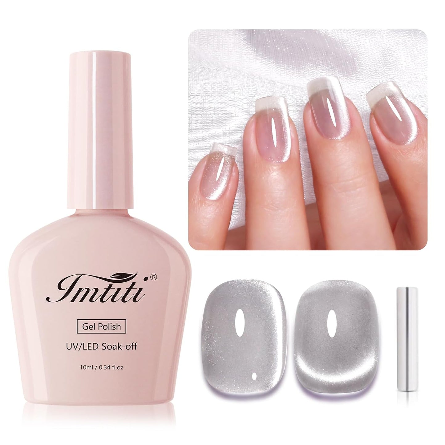 Imtiti Silver Cat Eye Gel Nail Polish, Moonlight Silver Holographic Crystal Diamond Glitter Magnetic UV Soak Off Gel Nail Polish with Magnetic Stick 1Pcs (0.34 Fl Oz-944)