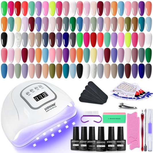 JODSONE 60 Bottles of Gel Nail Polish Kit with U V Light 55 Kinds of Gorgeous and Charming Gel Polish Kit 5 Pieces Soak off Glossy Matte Top Coat Base Coat | alldaygood beauty