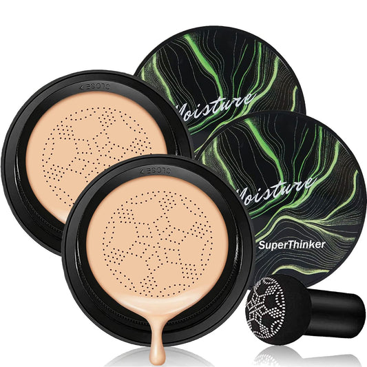 Air Cushion CC Cream Mushroom Head Foundation, Moisturizing BB Cream Makeup Long Lasting Matte Concealer (2 PCS Natural) | alldaygood beauty