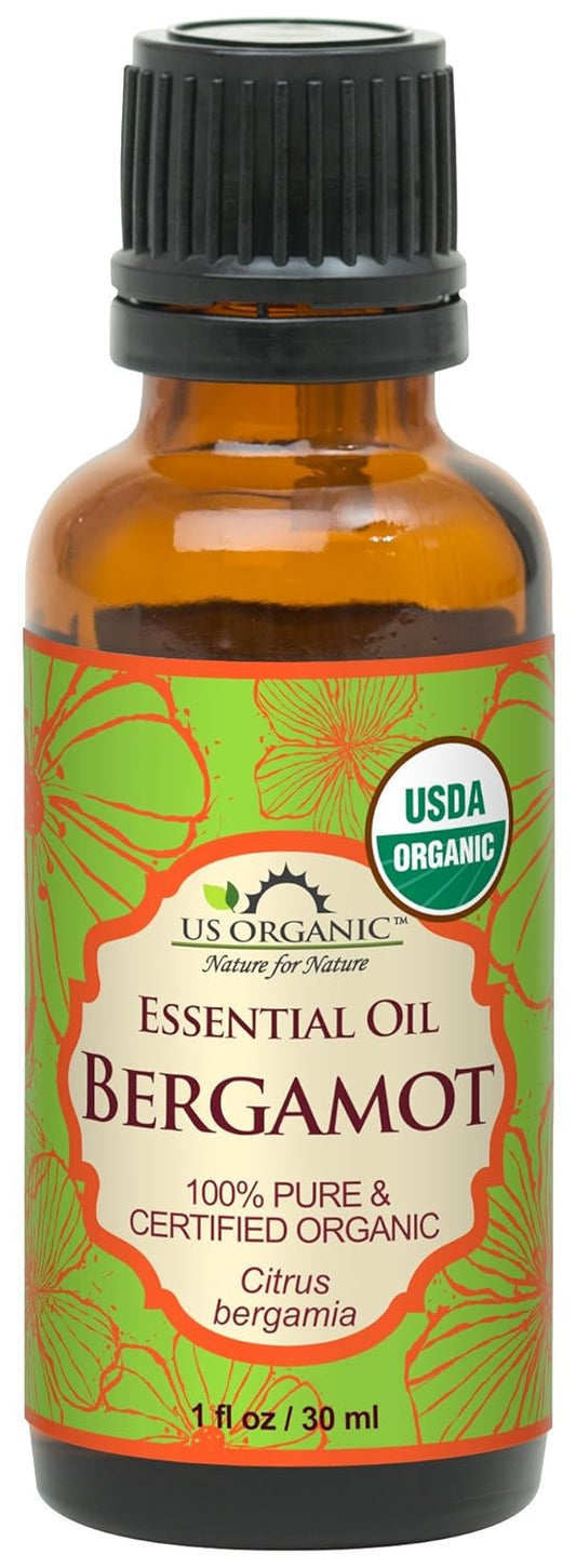 US Organic 100% Pure Bergamot Essential Oil, USDA Certified Organic, Cold Pressed, with Euro droppers (More Size Variations Available) (30 ml / 1 fl oz) | alldaygood beauty