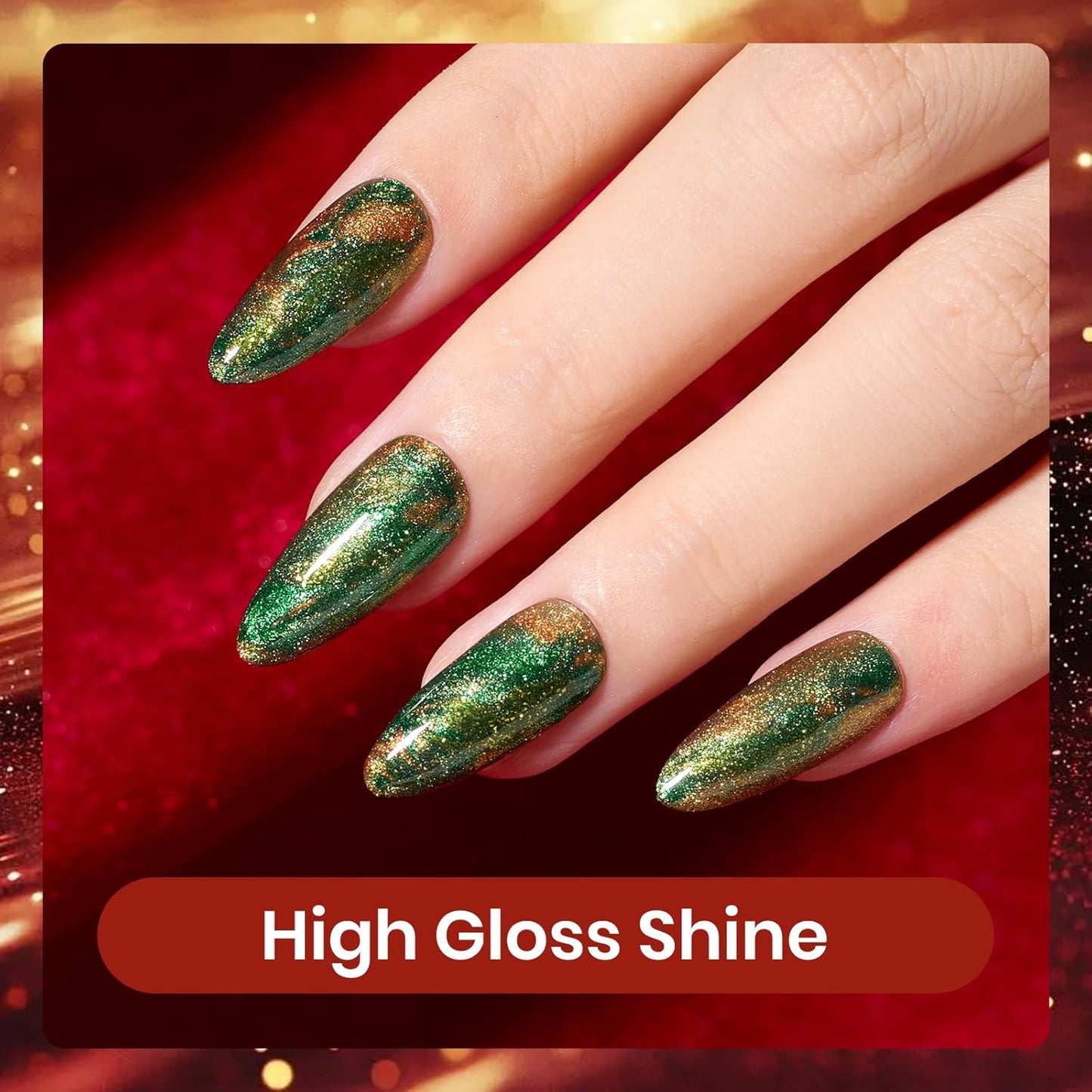 beetles Glitter Gel Nail Polish Set, 6 Colors Glitter Brown Orange Red Green Colors Christmas Nail Drawing Swirl Shell Thread Effect Gel Polish Kit Soak Off Led Nail Gel Polish DIY Mani Gifts