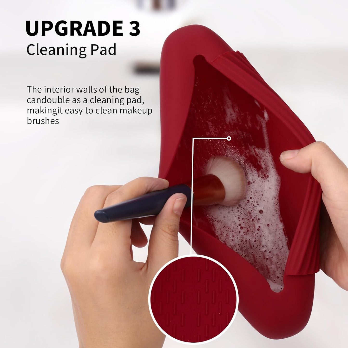 Silicone Makeup Brush Holder Travel Cosmetic Bag：Soft Portable Cosmetic Face Brushes Holder with Upgrade Anti-Fall Out Magnetic Closure, Large Travel Makeup Brush Case - Red