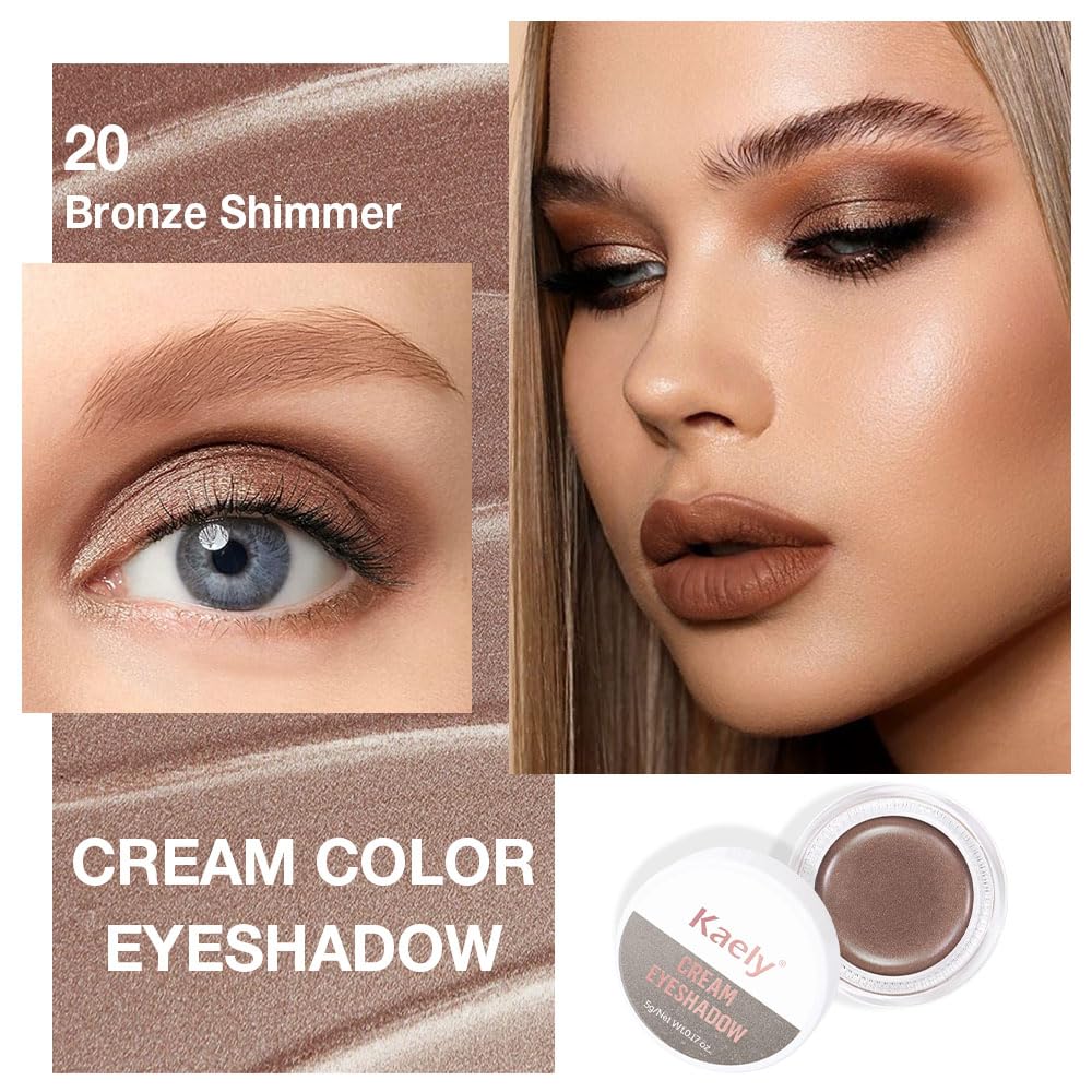 evpct Single Cream Eye Shadow Palette Pot Makeup for older Women, Bronze Shimmer Glitter Metallic Monochrome Cream to Powder Eyeshadow Palette Eye Brightener, High Pigment Waterproof Blendable, 20