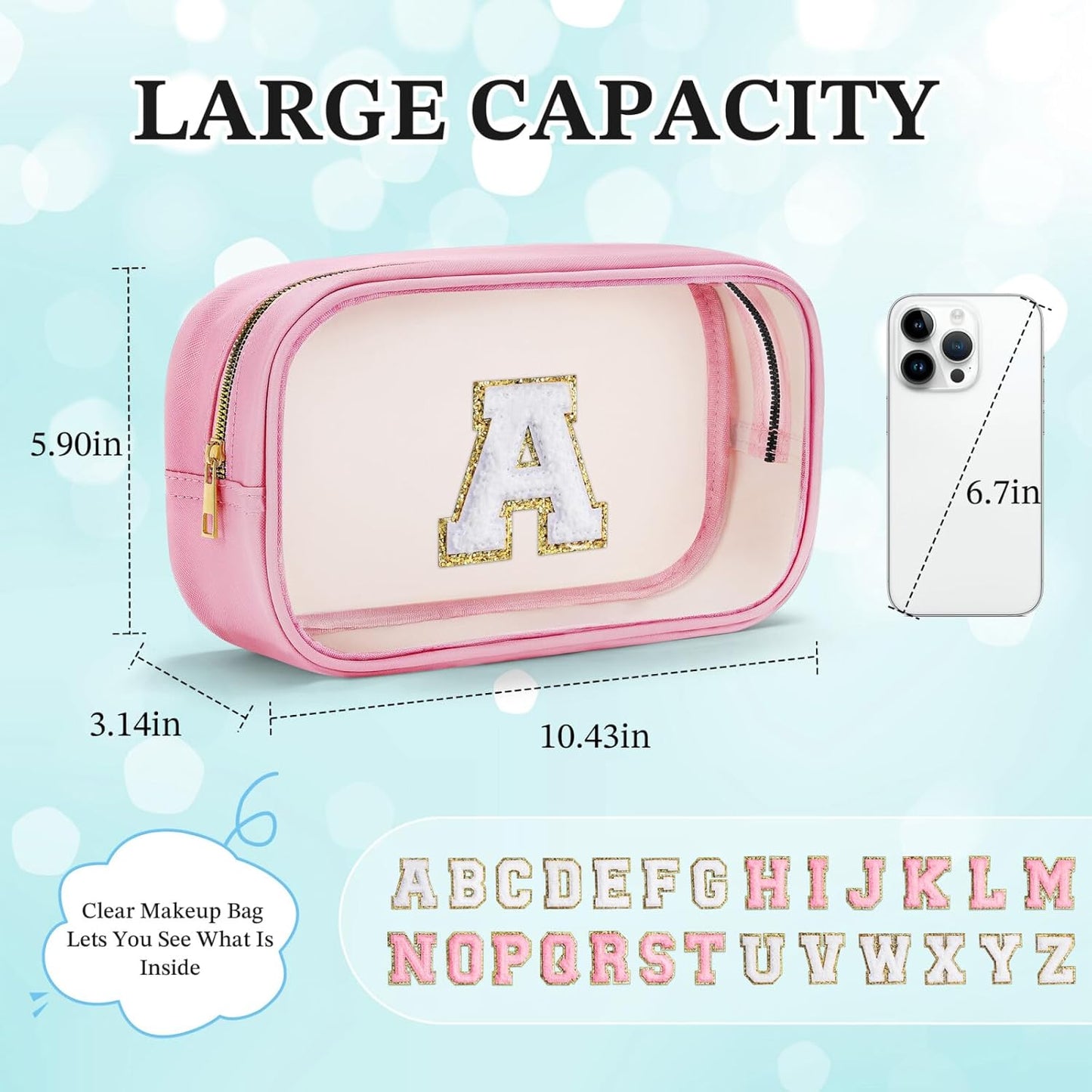 YOOLIFE Birthday Gifts | Initial Travel Essentials Makeup Bag, Clear Toiletry Bag Pouch Cosmetic Bag Case Large Makeup Bag Personalized Pink Birthday Gifts for Women Teacher Mom Teen Friends J