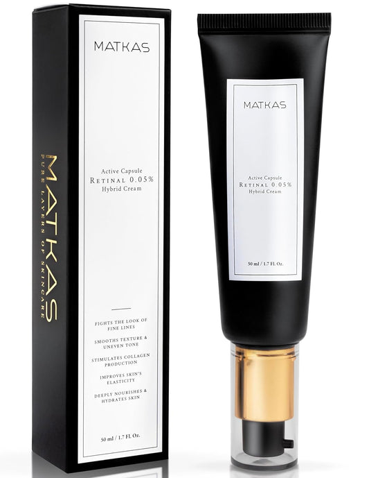 MATKAS Korean Active Capsule 0.05% Retinal Hybrid Cream - 1.7 Fl. Oz. Barrier Repair Night Cream, Korean Skin Care Moisturizer for Anti Aging Wrinkle Repair, Niacinamide Serum + Ceramide Moisturizer | alldaygood beauty