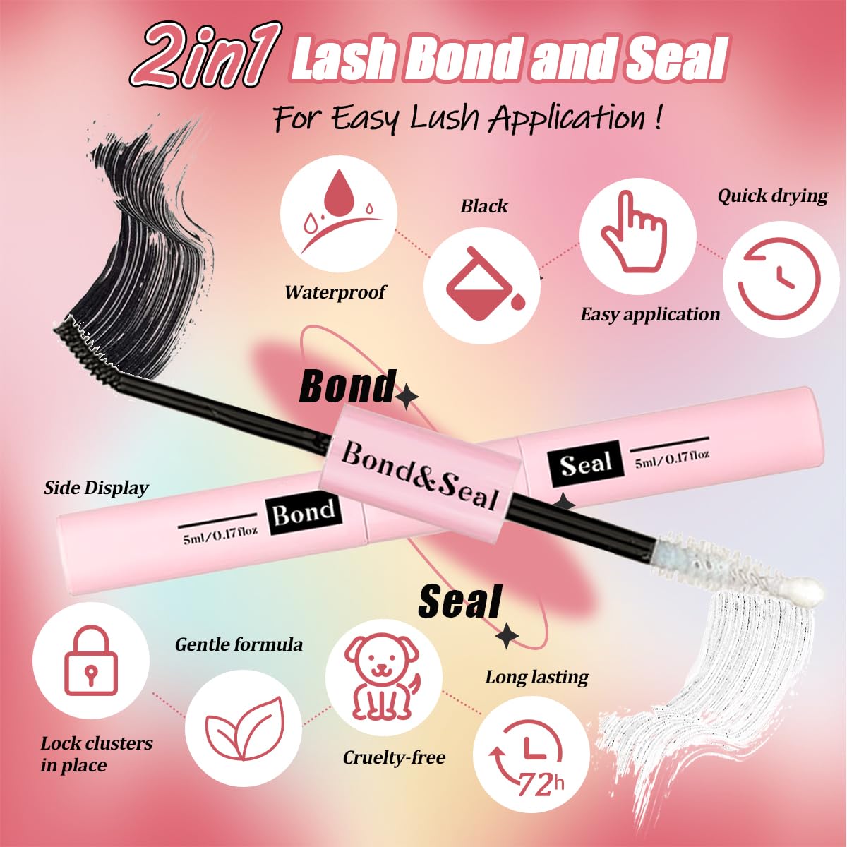 DIY Lash Extension Kit 727Pcs Lashes Clusters with Bottom Lashes Lash Bond and Seal Glue Remover Lash Shampoo Cleansing Brush Headband Wristband Tweezers Eyelash Brush Applicator