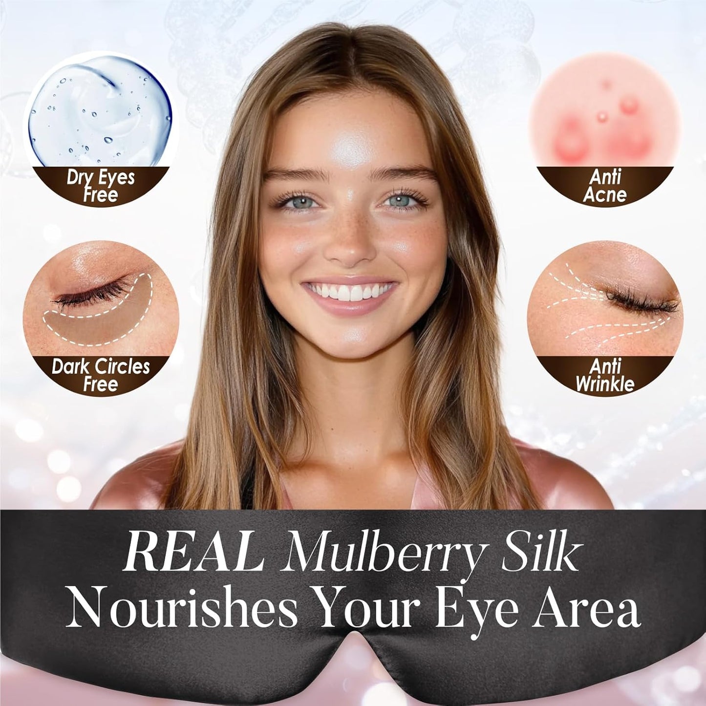 LULUSILK Reversible Mulberry Silk Sleep Mask for Women and Men, Adjustable Real Silk Eye Mask for Sleeping, Black, Pack of 1