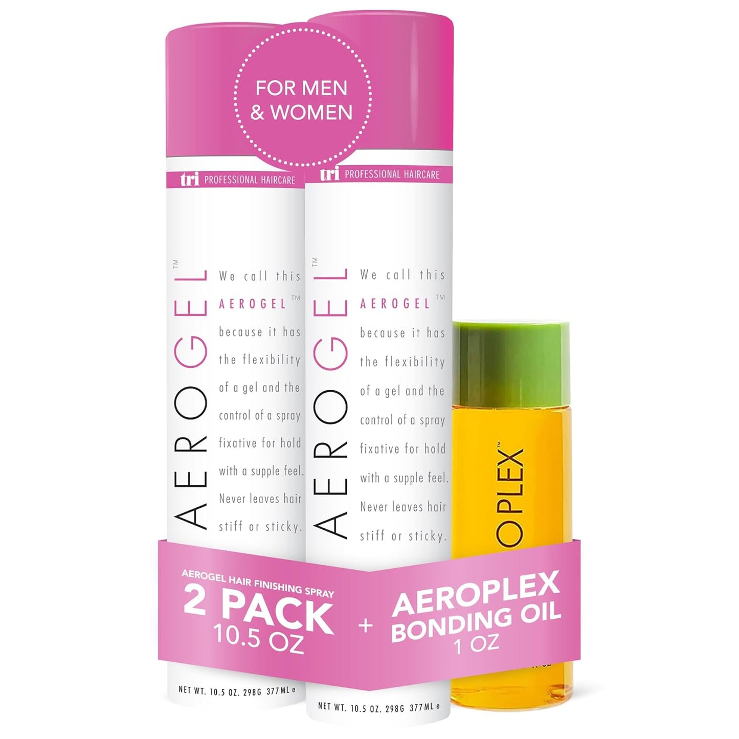 TRI Design Aerogel Hairspray & Aeroplex Bonding Oil Bundle - Hair Finishing Spray for Volumizing, Control, Repair & Prevent Breakage for Dry, Damaged & Frizzy Hair - Pack of 3 (10.5 Oz & 1 Oz)