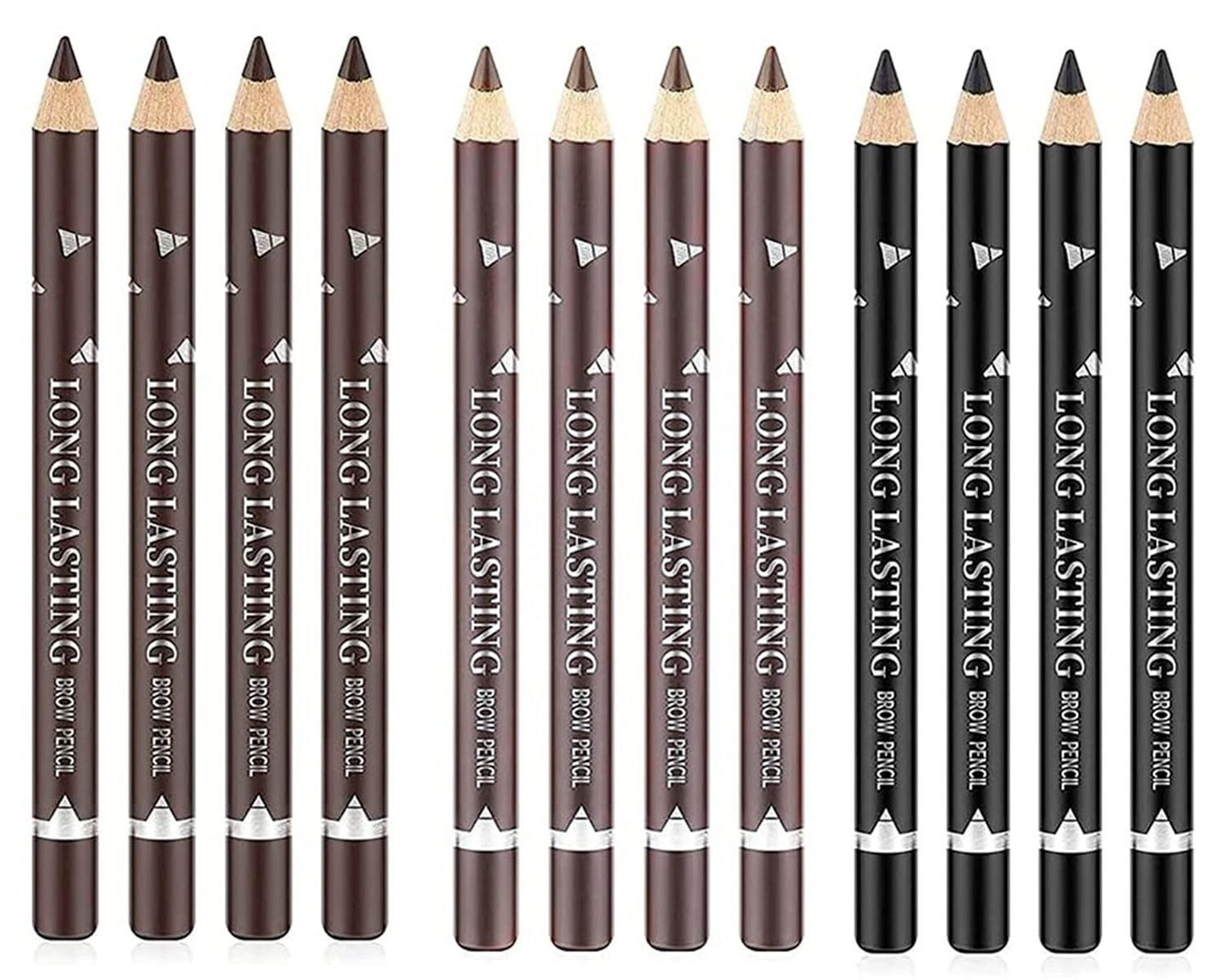 Go Ho 12 PCS Eyebrow Eyeliner Pencils,Black Brown Dark Brown Sweatproof Eye Brow Pencil,Long-lasting Eyeliner Makeup Brow Tint Sticks, 3 Colors Easy to Color（Black+ Brown+Dark Brown）