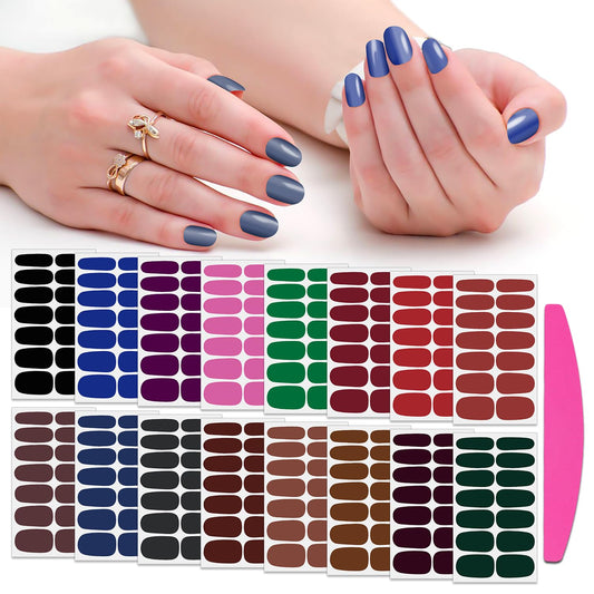 SILPECWEE Gel Nail Stickers (16 Sheets, Dark Solid Color), Full Nail Wraps for Women Self Adhesive Nail Polish Strips Gel Strips Fingernail Stickers Manicure Decoration with File | alldaygood beauty