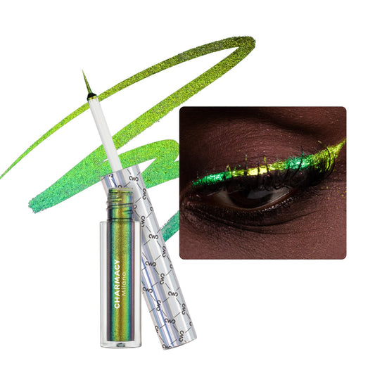 CHARMACY Chameleon Eyeliner Liquid Liner, Glitter liquid eyeliner waterproof, Metallic Intense Color Shifting Colorful Eyeliner, Long wearing,Ultra-Fine Tip Smudge-proof,YELLOW GREEN INDIGO 906 | alldaygood beauty