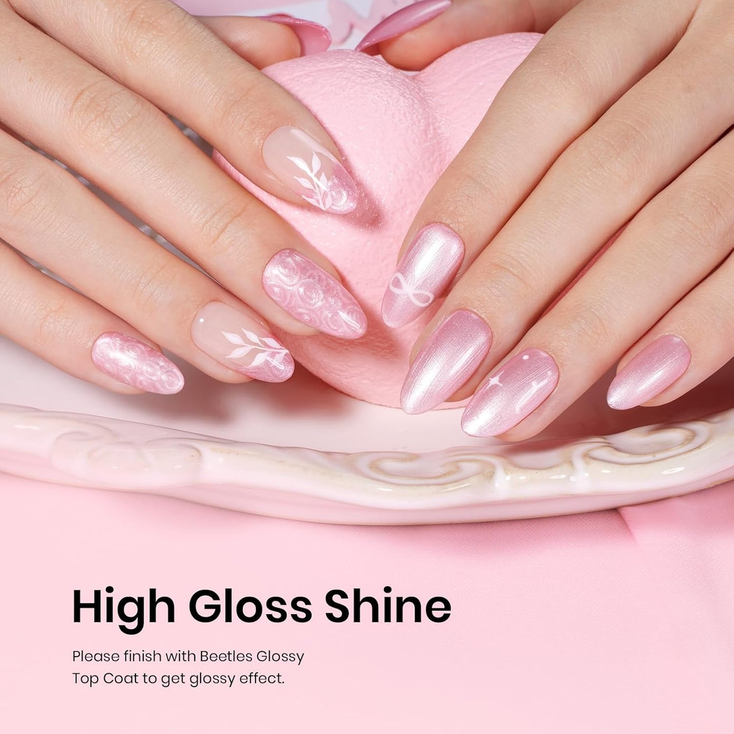 Beetles Pearl Pink Gel Nail Polish – Soft Afternoon Mermaid Gel Polish, 15ml Thread Effect Pink Nail Swirl Shell DIY Nail Art Design Manicure Gifts for Women