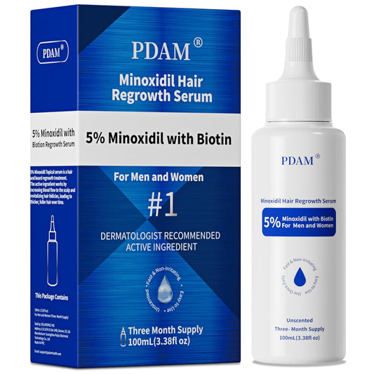 5% Minoxidil for Men Hair Growth Serum - Minoxidil for Women Serum with Biotin for Thicker & Healthier, Topical Minoxidil for Men Restore Fuller Beard