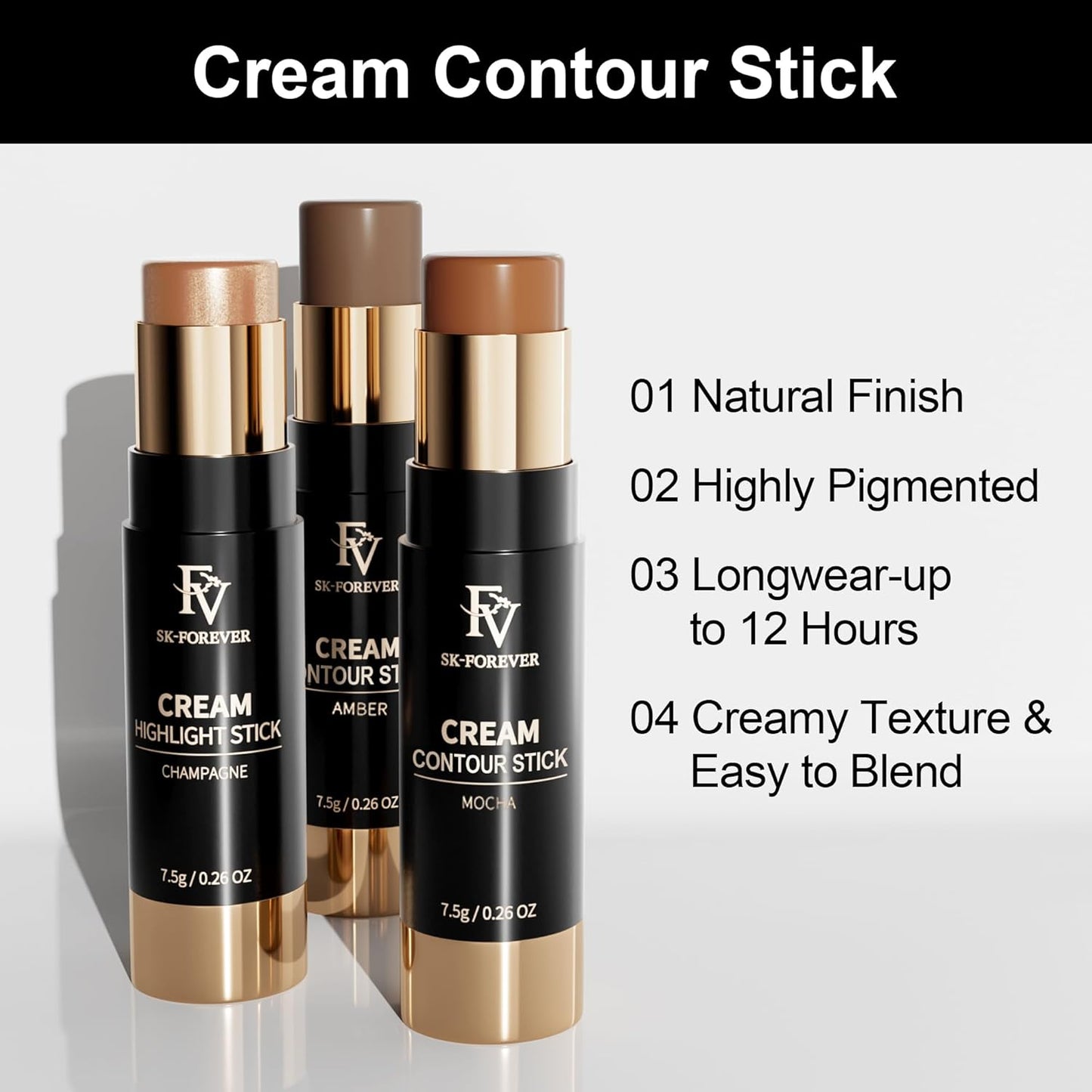 FV Cool Toned Contour Stick, Blendable & Smooth, Natural Finish Cream Contour Stick, Waterproof & Long Lasting Face Shaping Contouring Stick Makeup for Beginners, Cruelty-free, 01 Amber