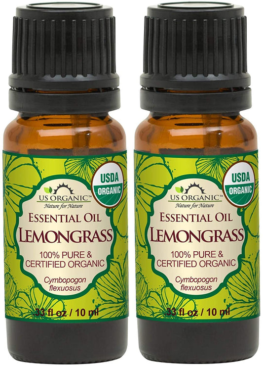 US Organic 100% Pure Lemongrass Essential Oil, USDA Certified Organic, Undiluted, Therapeutic Grade, Steam Distilled, for Aromatherapy, Freshening, and DIY Personal Care (10ml, Pack of 2) | alldaygood beauty