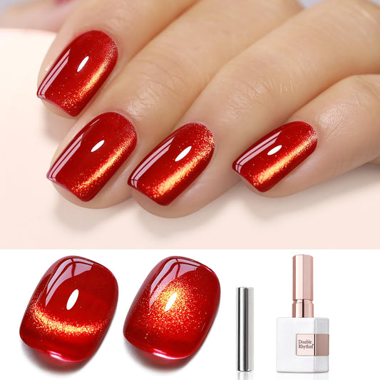 Double Rhythm Cat Eye Gel Polish with Magnet 15ML Ice Glass Holographic Glitter Shimmer Translucent Sheer Color Salon Soak Off Magnetic at Home (Blood Red-MC1145) | alldaygood beauty