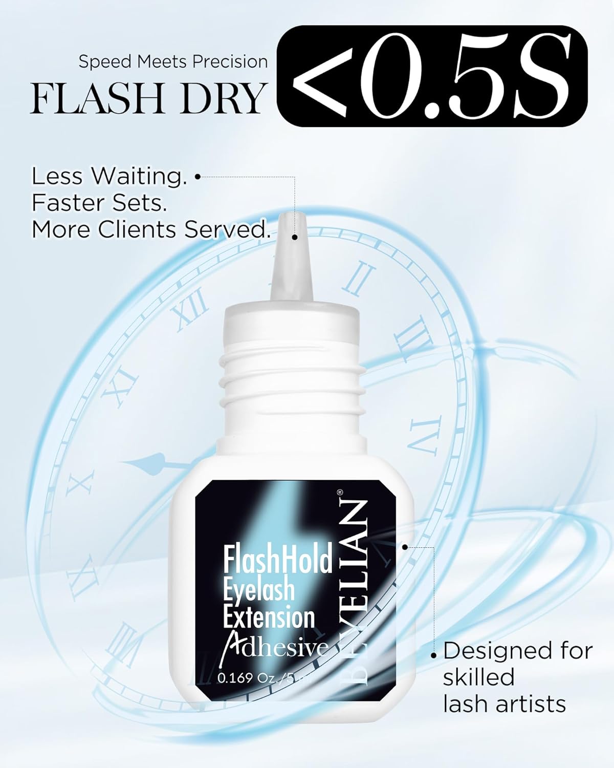 BEYELIAN Sensitive Eyelash Extension Glue 0.17fl.oz/5ml / 0.5Sec Drying Time/Retention – 7-8 Weeks/Black Adhesive/Professional Hypoallergenic Formaldehyde-Free Lash Extension Glue Supplies