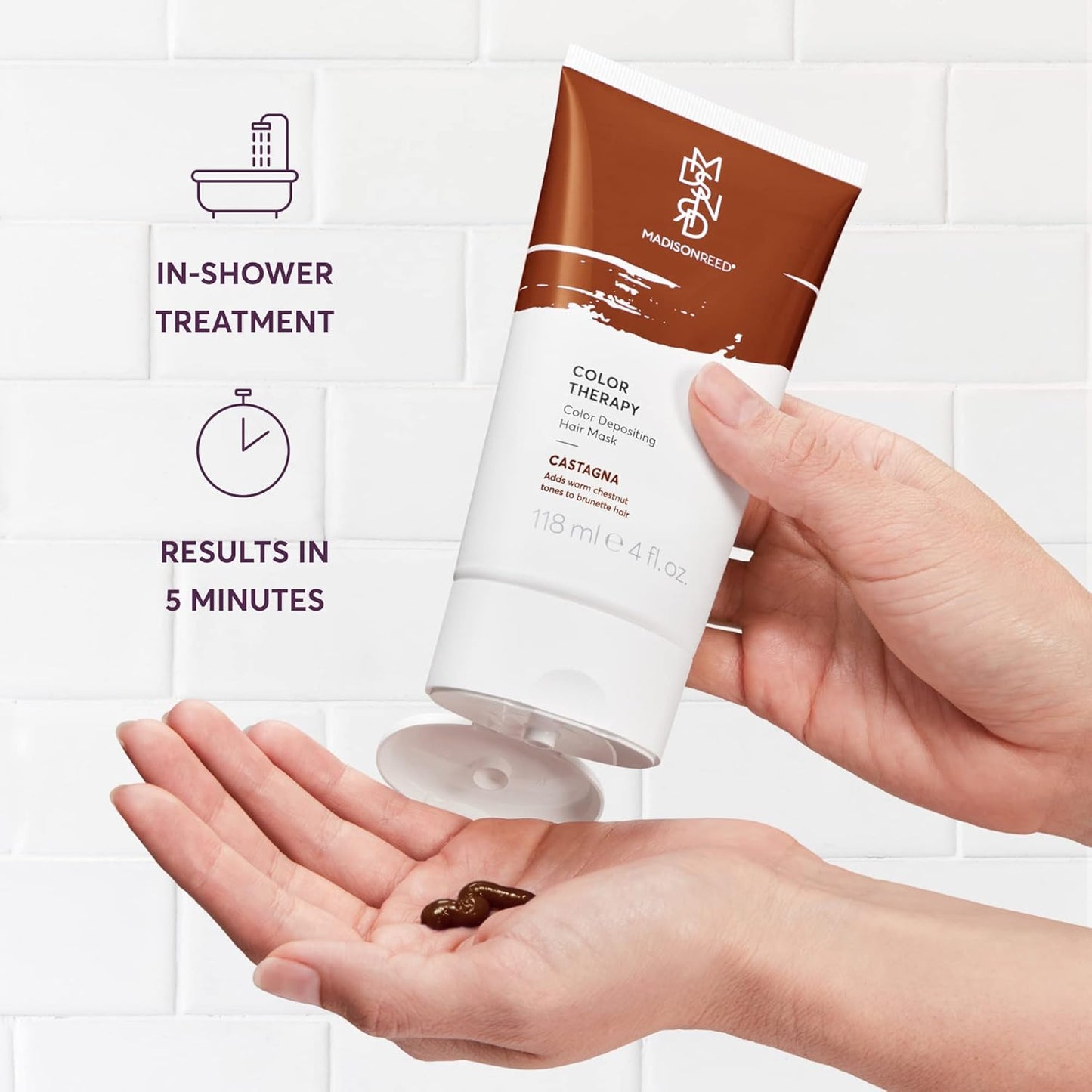 Madison Reed Color Therapy, Castagna, Color Depositing Hair Mask & Deep Conditioning Treatment, Intensely Hydrating, Refreshes Color & Tone, Keratin & Argan Oil, 4 Fl Oz (118 mL)