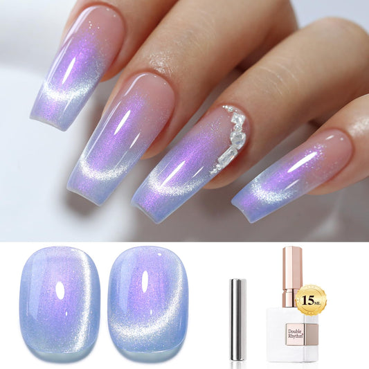 Double Rhythm 0.5 OZ Cat Eye Gel Polish with Magnet 15ML Holographic Glitter Shimmer Translucent Jelly Color Magnetic Nail Polish Salon DIY at Home (MC1001) | alldaygood beauty